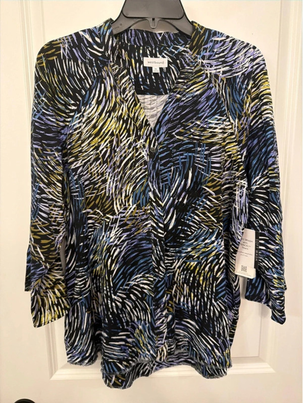 Westbound Women Medium Abstract Print 3/4 Sleeve Button Front Blouse Multicolor